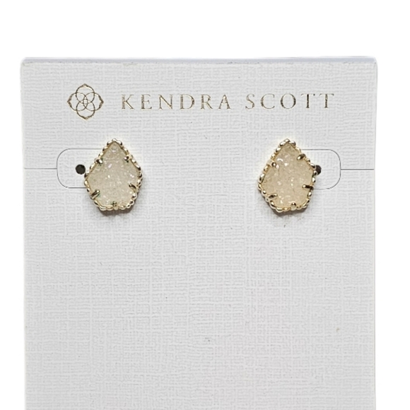 Kendra Scott Jewelry - Kendra Scott Tessa Druzy Teardrop Cream Crystal Stud Earrings in Gold Setting